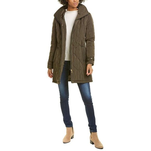 Donna Karan New York Womens Quilted Technical Hooded Coat Small Olive - NWT $280 - Picture 3 of 4